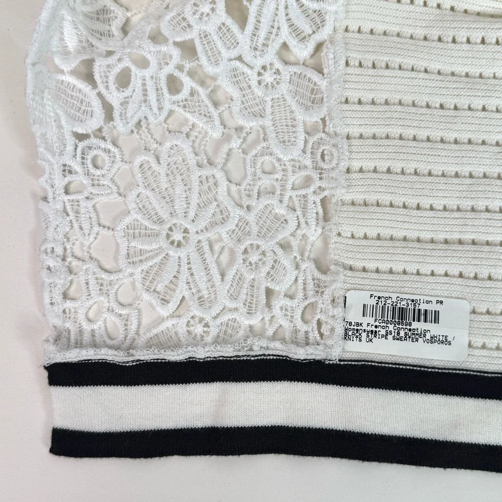 FRENCH CONNECTION Women Small Textured White Knit V-Neck Sweater Generous Sizing - Picture 12 of 16